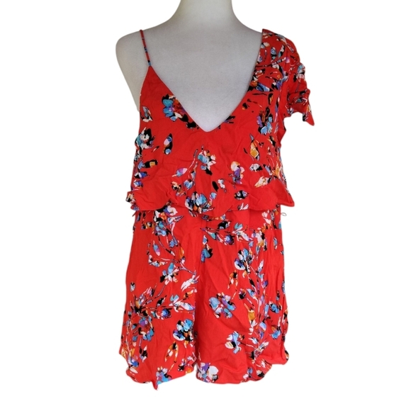 Olivaceous Red Glare Romper Abstract Floral Print Bright & Fun Size Small - Picture 1 of 7